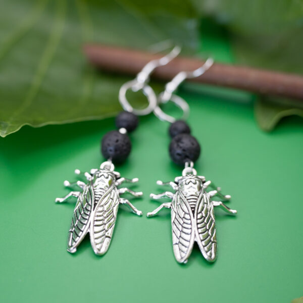 cicada earrings black volcanic rock