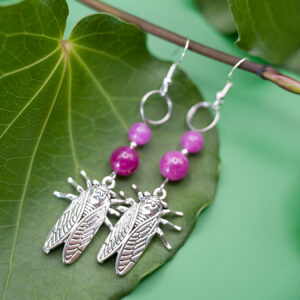 cicada earrings fuchsia chalcedony