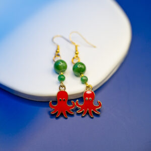 red octopus earrings