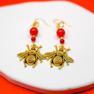 greek bee earrings red
