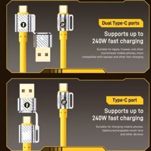 yellow usb-c fast-charging cable usb-a