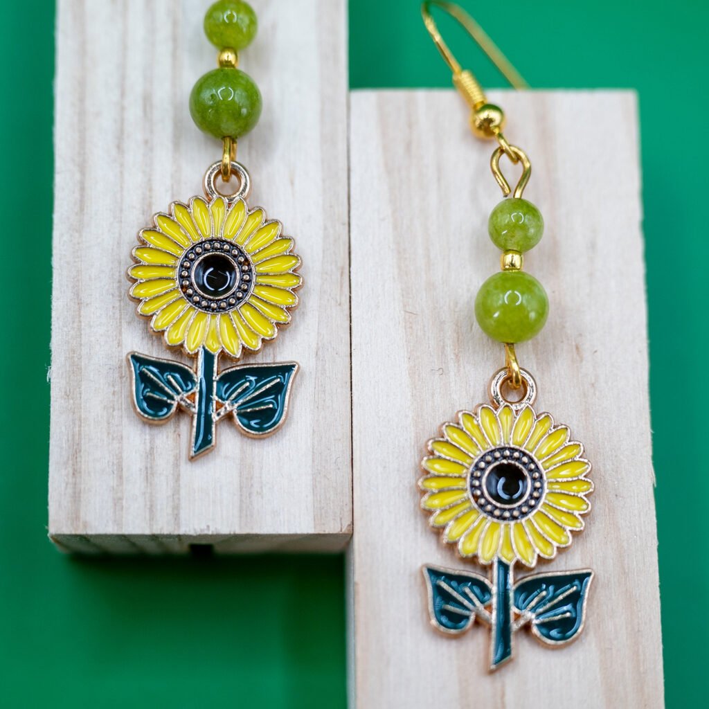 enamel sunflower earrings
