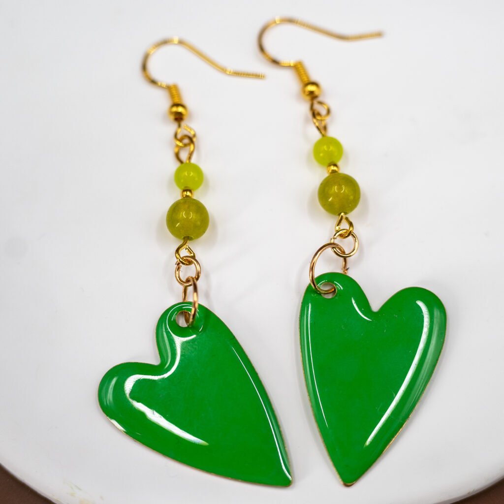 green heart earrings