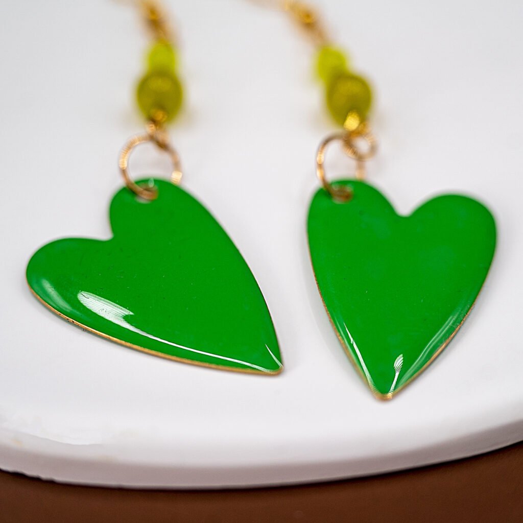 green heart earrings