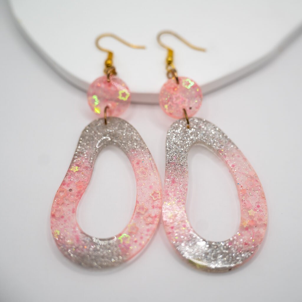 Pink Silver Resin Earrings (Unique)