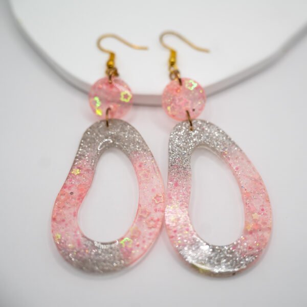 Pink Silver Resin Earrings (Unique)