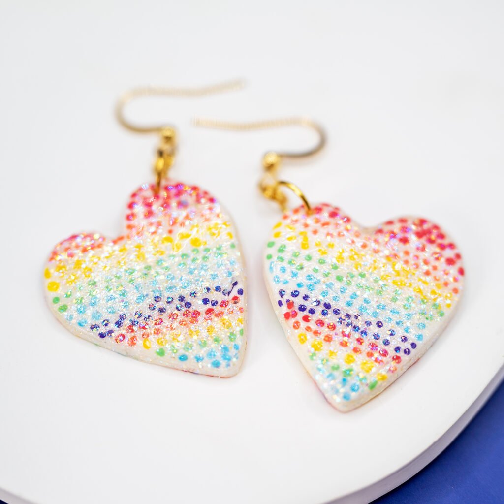 rainbow sparkle heart earrings